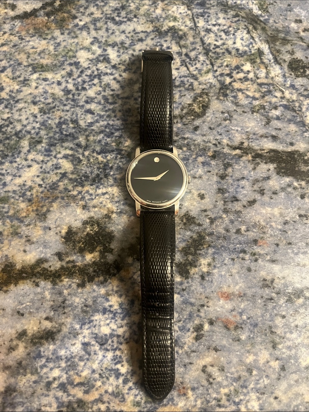 Movado Men's Black Dial Watch with Silver Case